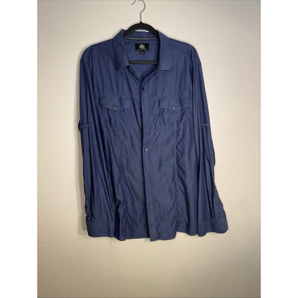 Rock & Republic Other - Men's Button Down‎ Shirts XL, Rock Republic, Long Sleeve Cotton Blue Roll Tab